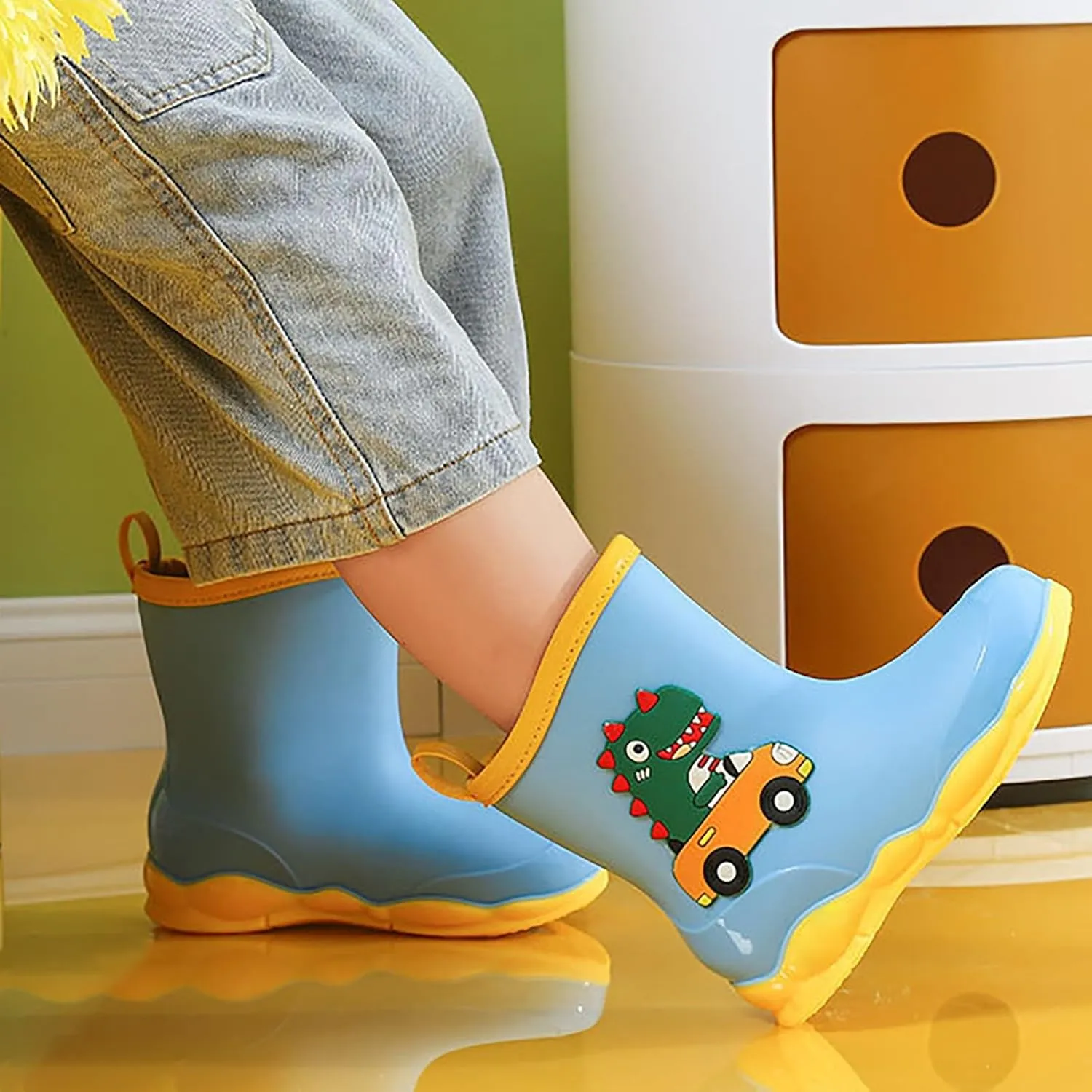 Rain Boots Boys Kids Dinosaur Printed Rain Shoes Outdoor Boots Non Slip Rain PVC Rain Boots For Kids Girls' Rain Boots