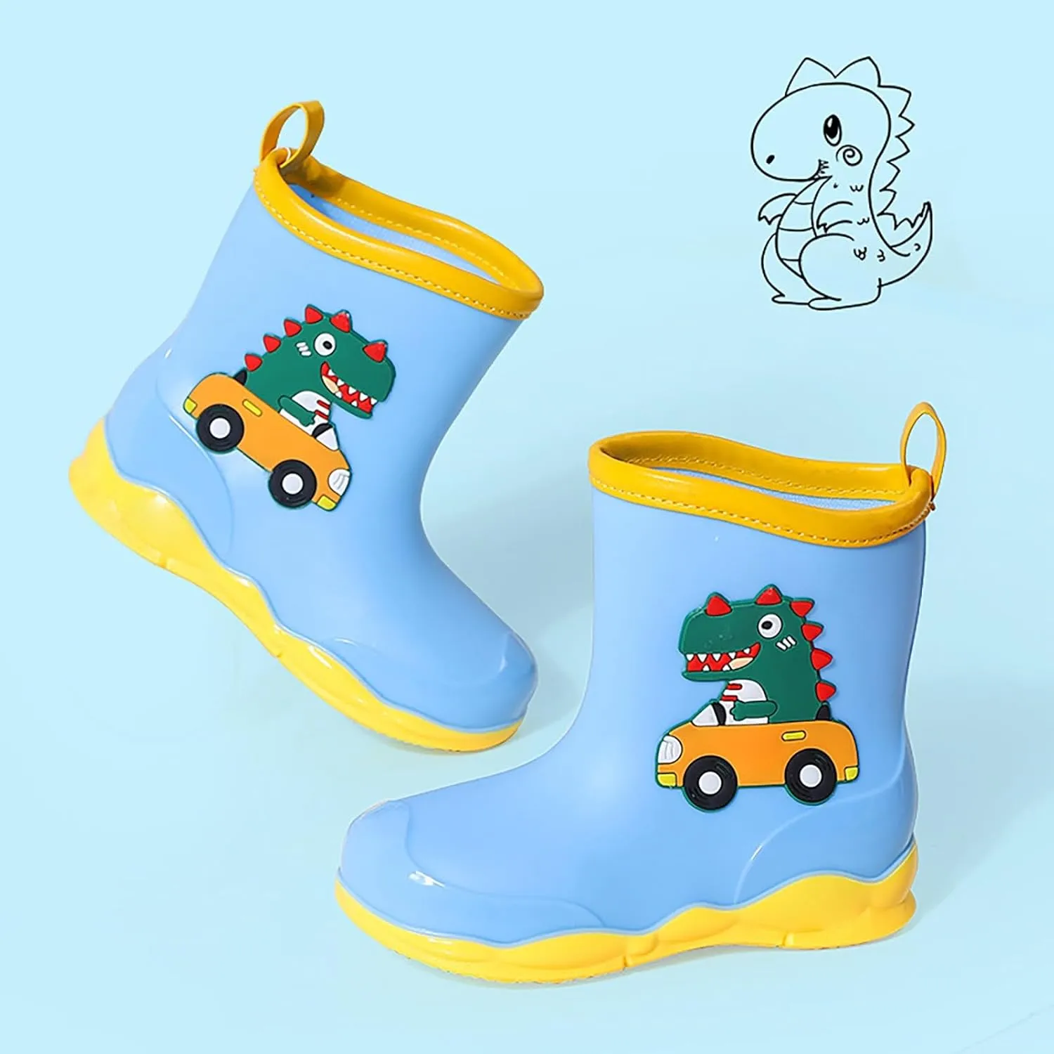 Rain Boots Boys Kids Dinosaur Printed Rain Shoes Outdoor Boots Non Slip Rain PVC Rain Boots For Kids Girls' Rain Boots