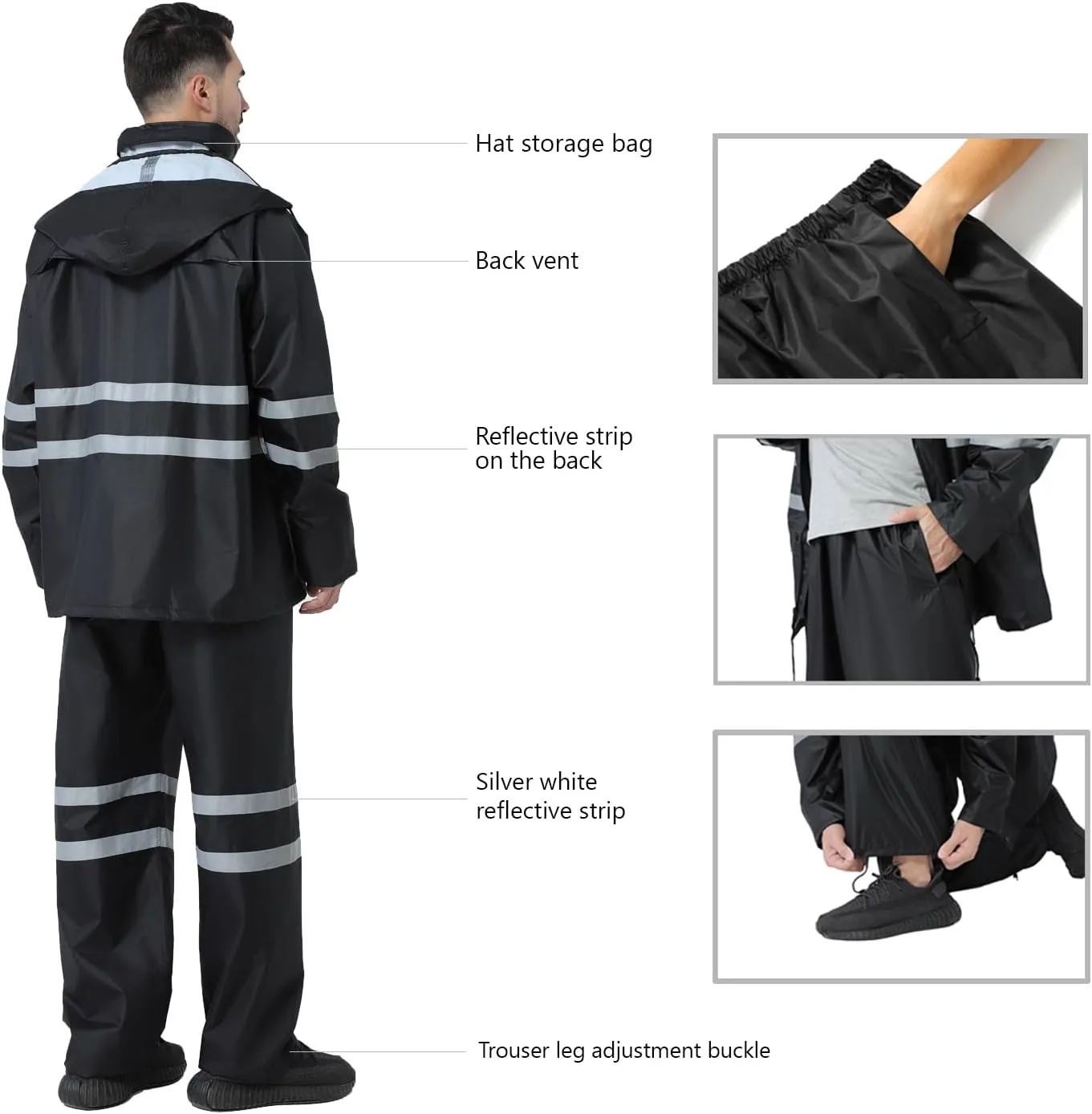 Rain Suit, High Visibility Reflective Safety Jacket, Lightweight Rain Gear, Waterproof Rain Jacket with Pants