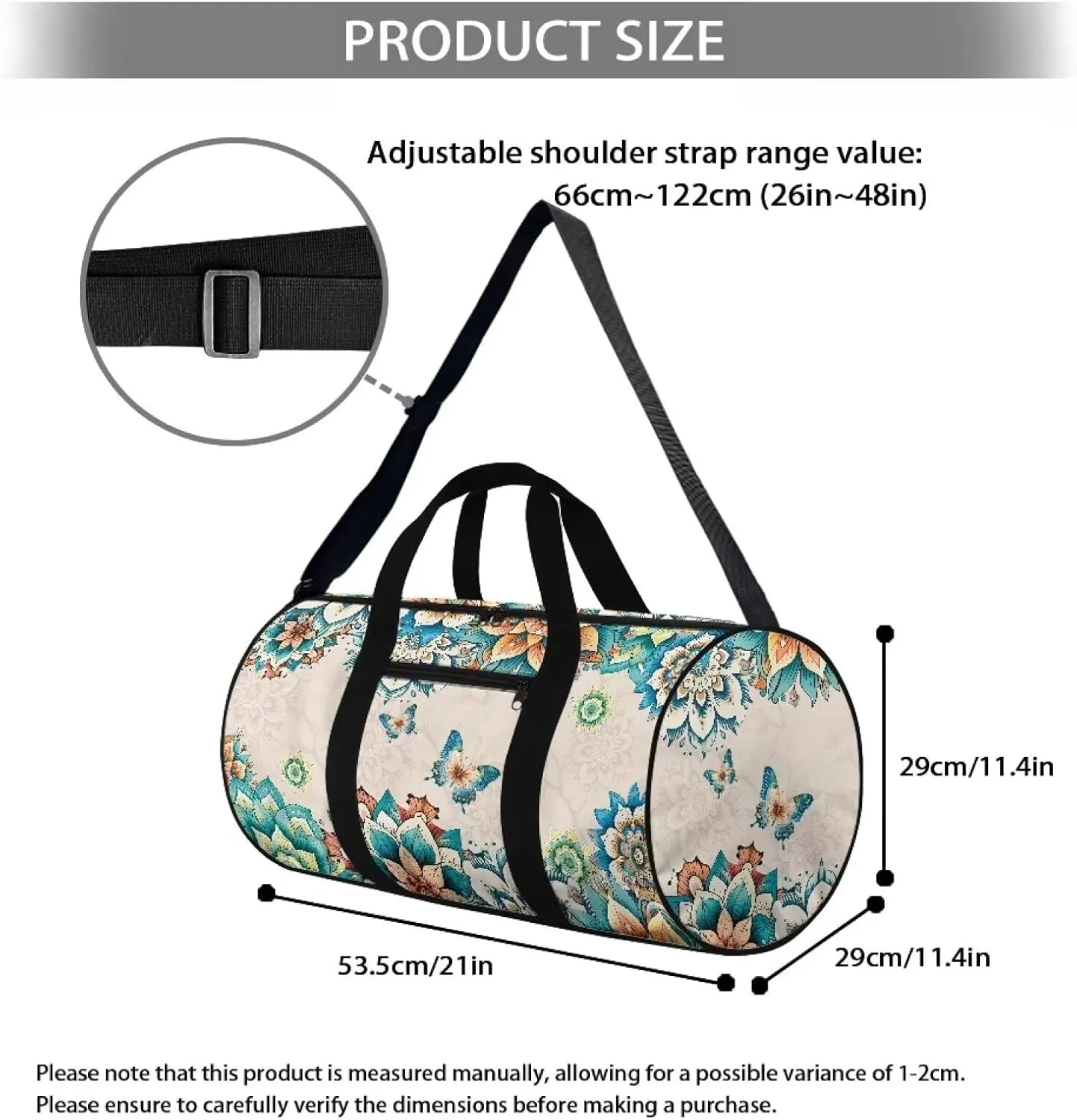 Rchsmod Boho Mandala Butterfly Print Duffel Bag for Women Men Waterproof Sports Duffel Bag Lightweight Overnight Weekender Travel Bag Zipper Swim Bags with Inner Pocket Bags for Sports Beach Travel
