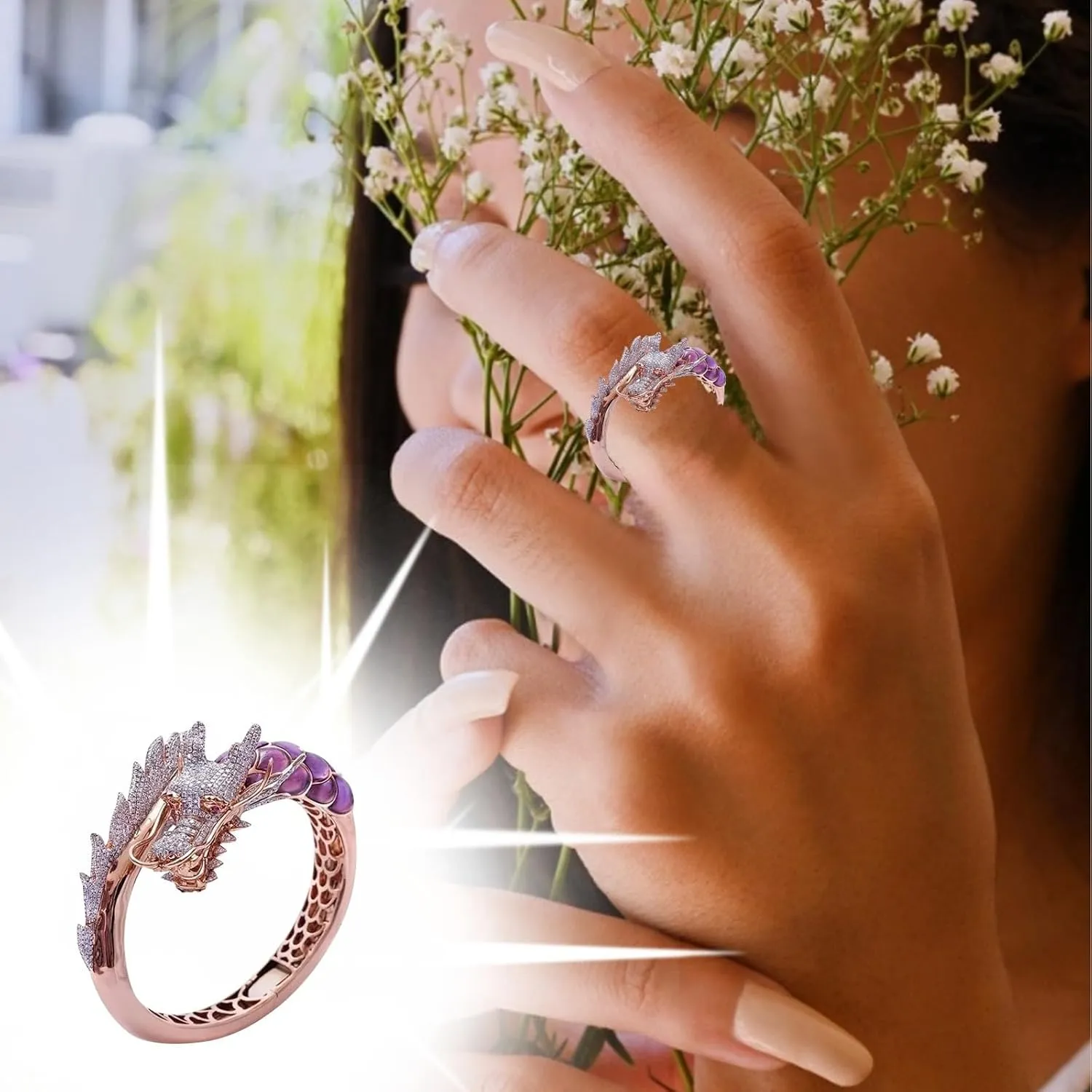 Rings for Women Non Tarnish Stackable Wedding Bands Rings Comfortable Lightweight Sparkling Crystal Statement Ring