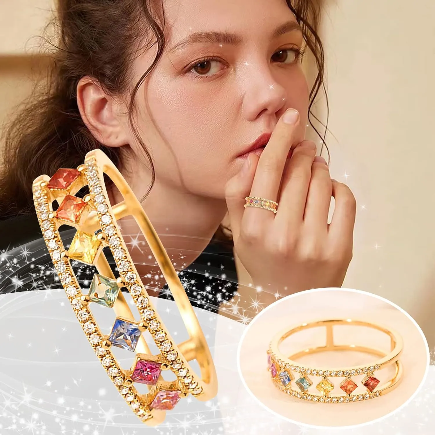 Rings for Women Sterling Silver Set Plated Wedding Band Thin Stackable Rings Opal Dainty Cubic Zirconia Promise Engagement Ring