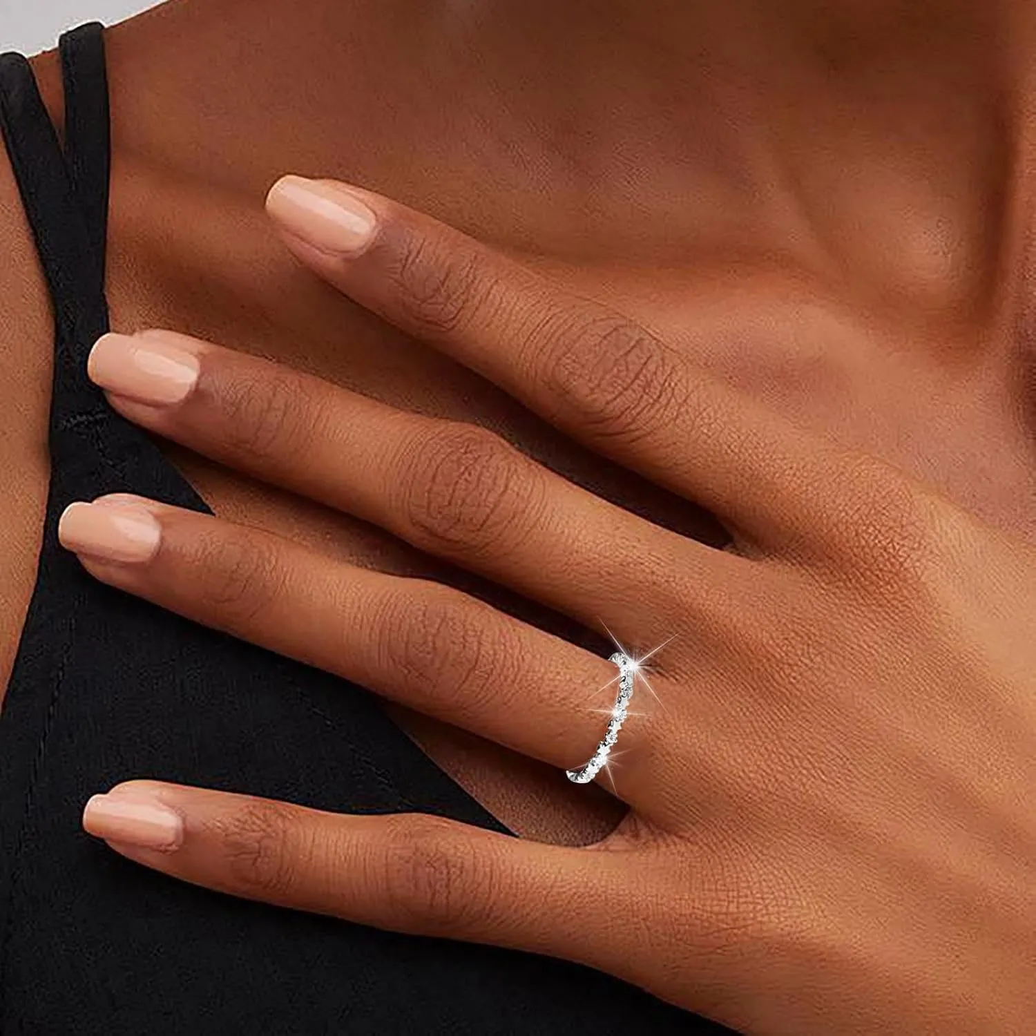 Rings for Women Sterling Silver Set Stackable Wedding Bands Rings Comfortable Lightweight Sparkling Crystal Statement Ring