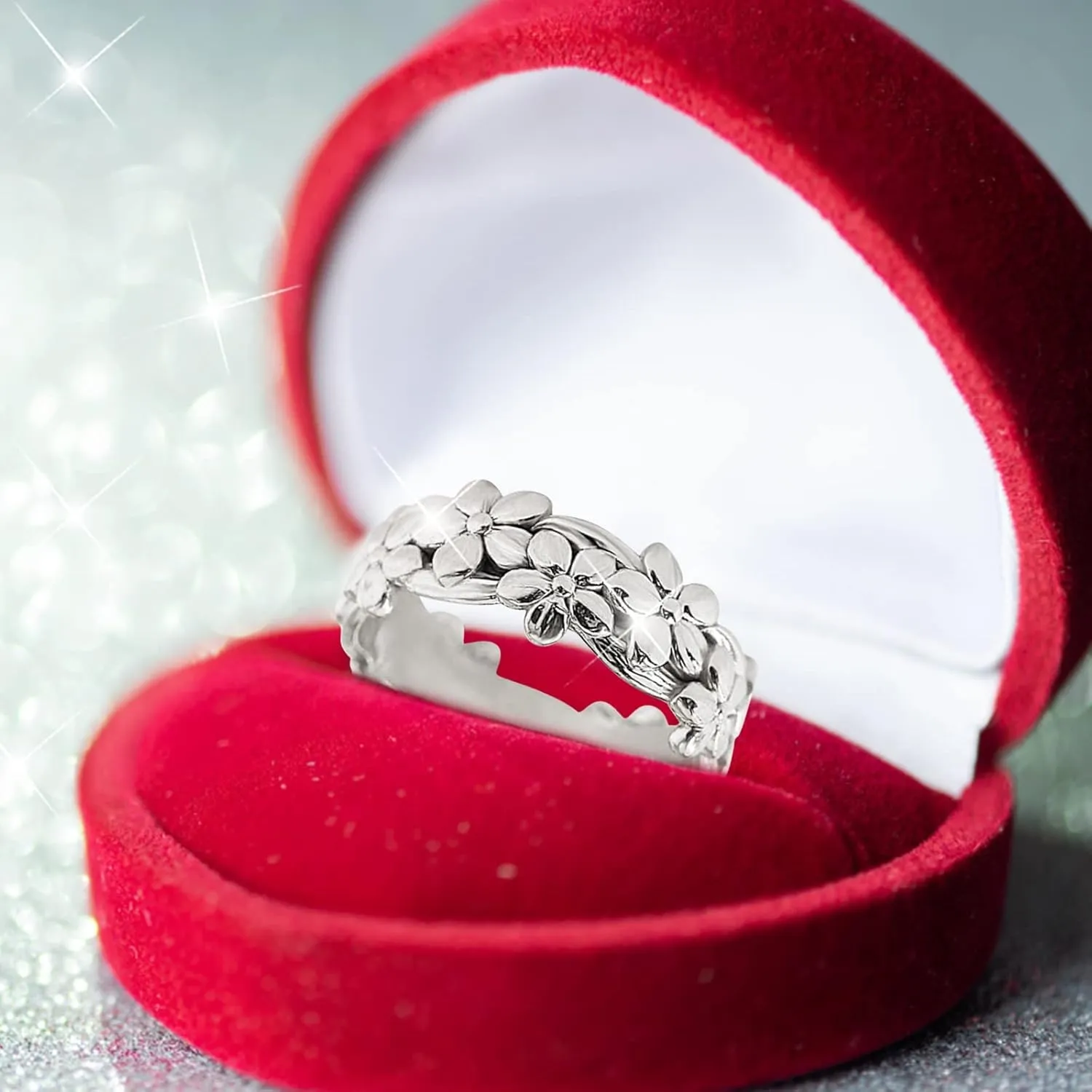 Rose Gold Plated 925 Sterling Silver Hawaiian Princess Plumeria Flower Scroll Promise Ring Stackable Wedding Engagement