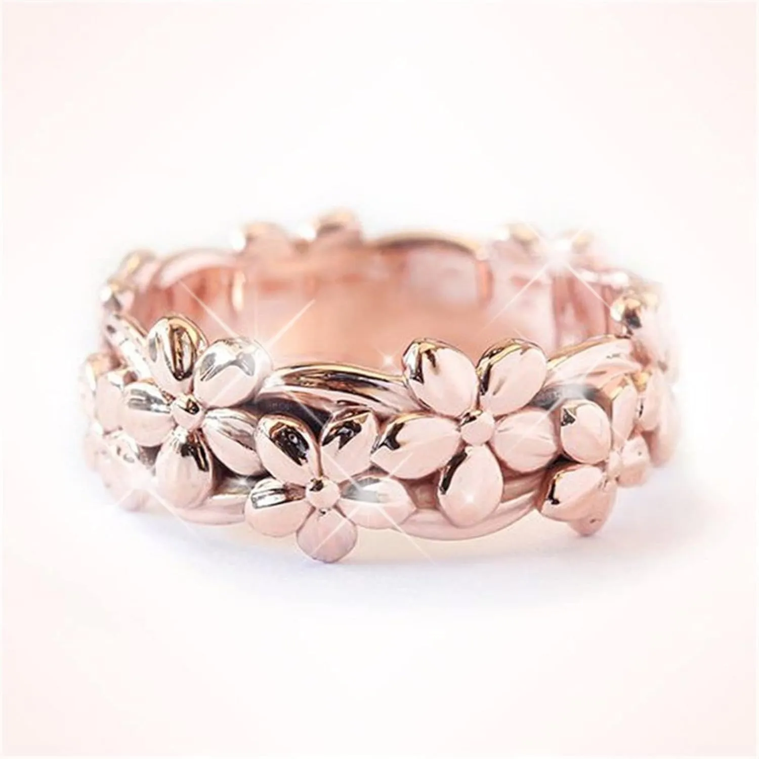 Rose Gold Plated 925 Sterling Silver Hawaiian Princess Plumeria Flower Scroll Promise Ring Stackable Wedding Engagement