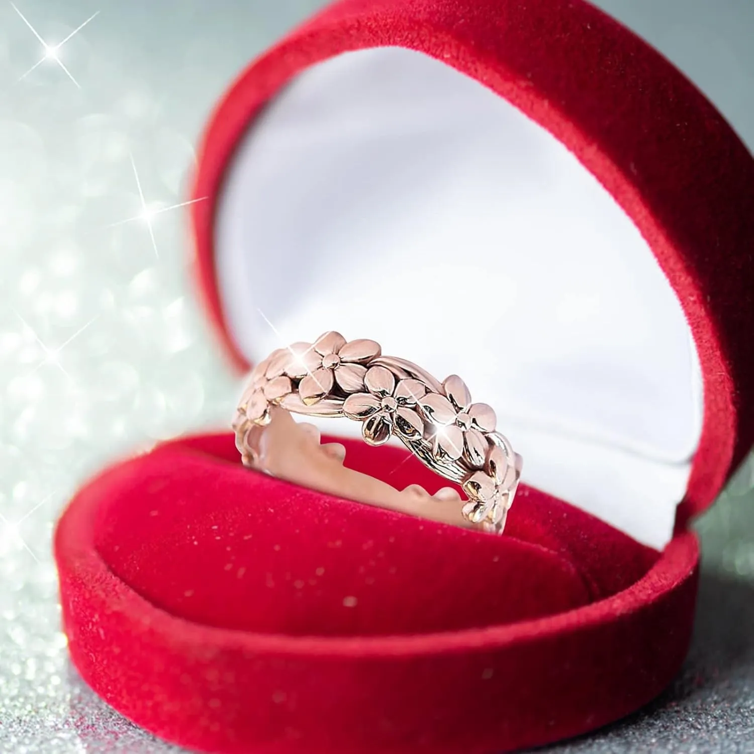 Rose Gold Plated 925 Sterling Silver Hawaiian Princess Plumeria Flower Scroll Promise Ring Stackable Wedding Engagement