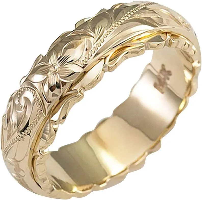 Rose Gold Plated 925 Sterling Silver Hawaiian Princess Plumeria Flower Scroll Promise Ring Stackable Wedding Engagement