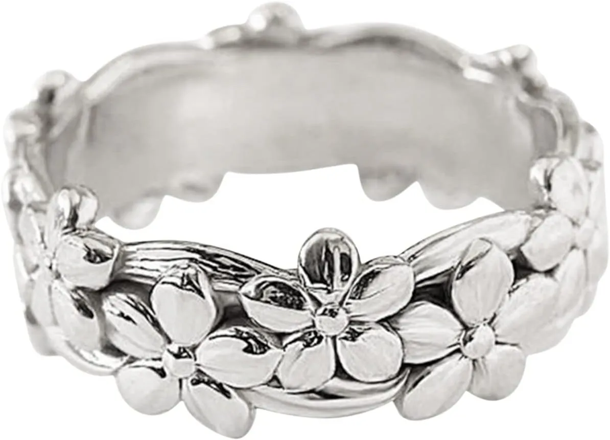 Rose Gold Plated 925 Sterling Silver Hawaiian Princess Plumeria Flower Scroll Promise Ring Stackable Wedding Engagement