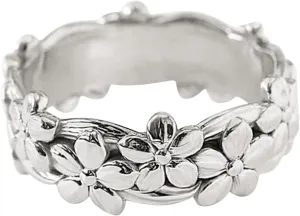 Rose Gold Plated 925 Sterling Silver Hawaiian Princess Plumeria Flower Scroll Promise Ring Stackable Wedding Engagement