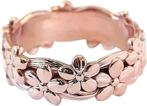 Rose Gold Plated 925 Sterling Silver Hawaiian Princess Plumeria Flower Scroll Promise Ring Stackable Wedding Engagement