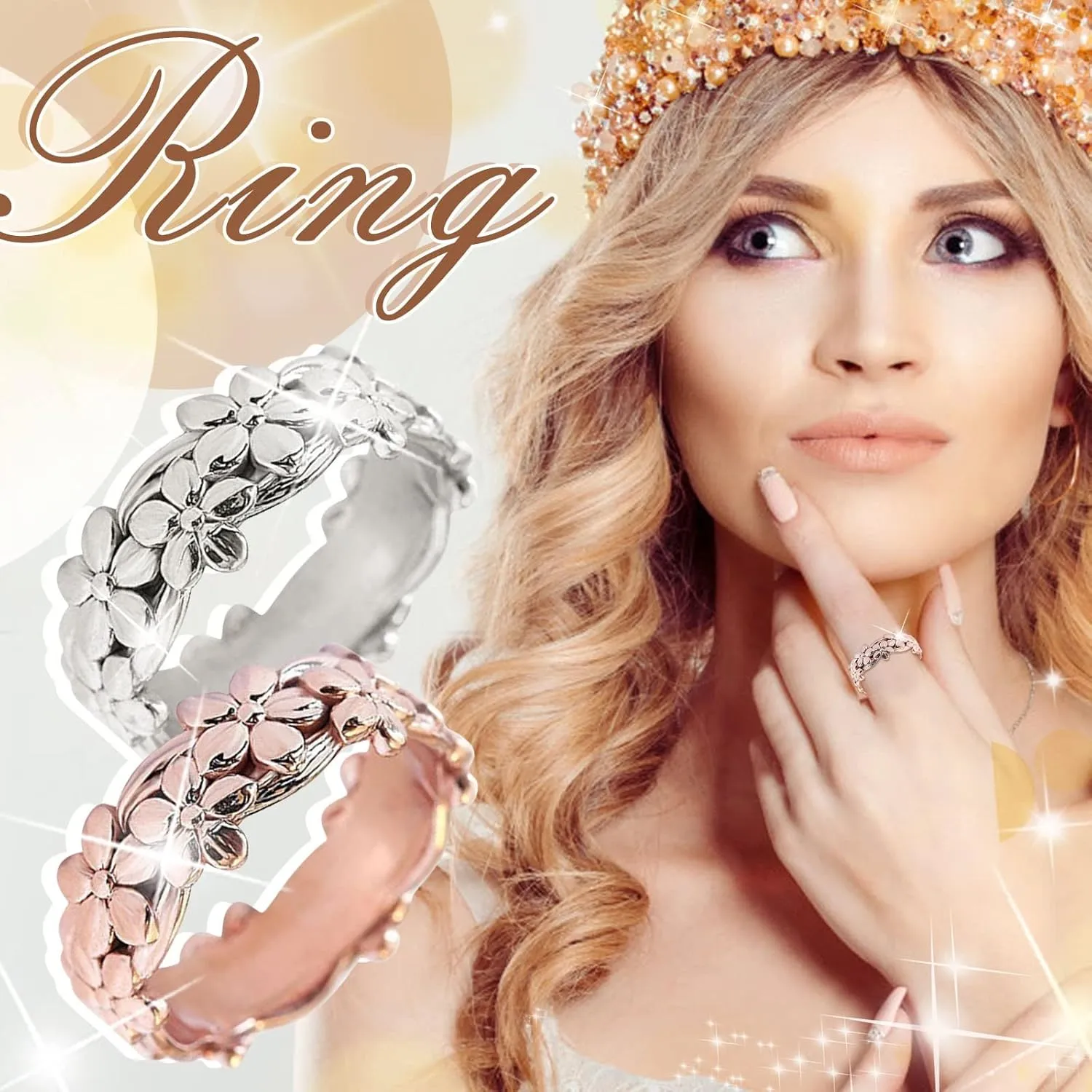 Rose Gold Plated 925 Sterling Silver Hawaiian Princess Plumeria Flower Scroll Promise Ring Stackable Wedding Engagement