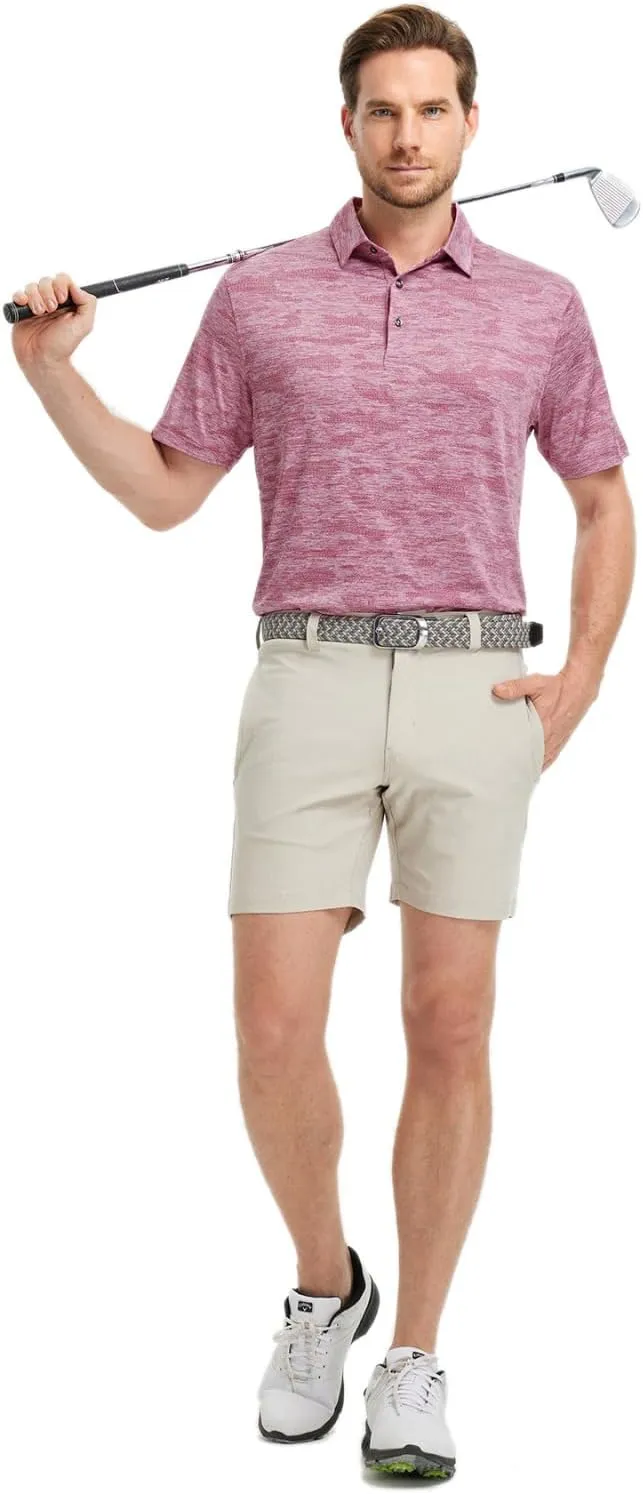 Rouen Polo Shirts for Men Moisture Wicking Quick Dry Lightweight Jacquard Performance Polo Shirts Casual Collared Golf Shirts
