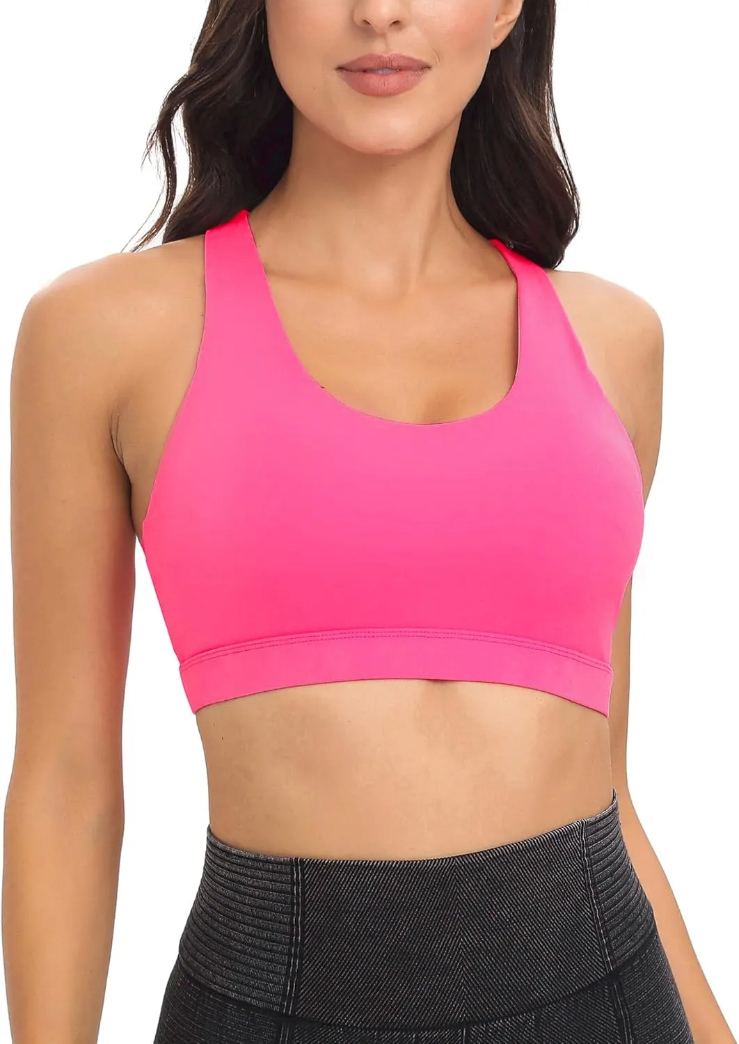 RUNNING GIRL Sports Bra for Women, Criss-Cross Back Padded Strappy Sports Bras Medium Support Yoga Bra with Removable Cups