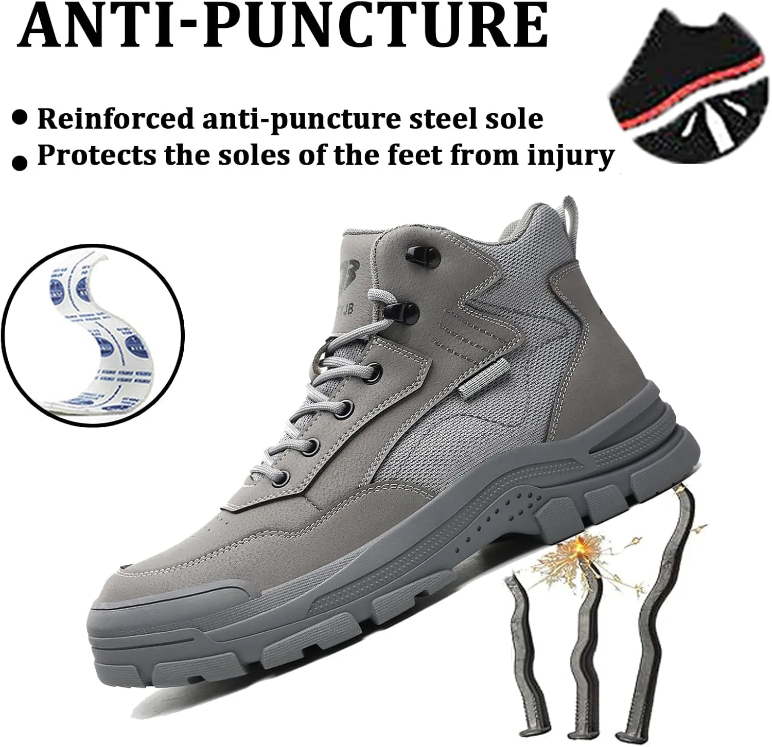 Safety Trainers Men Steel Toe Cap Trainers Work Construction Breathable Safety Shoes Non Slip Sneakers