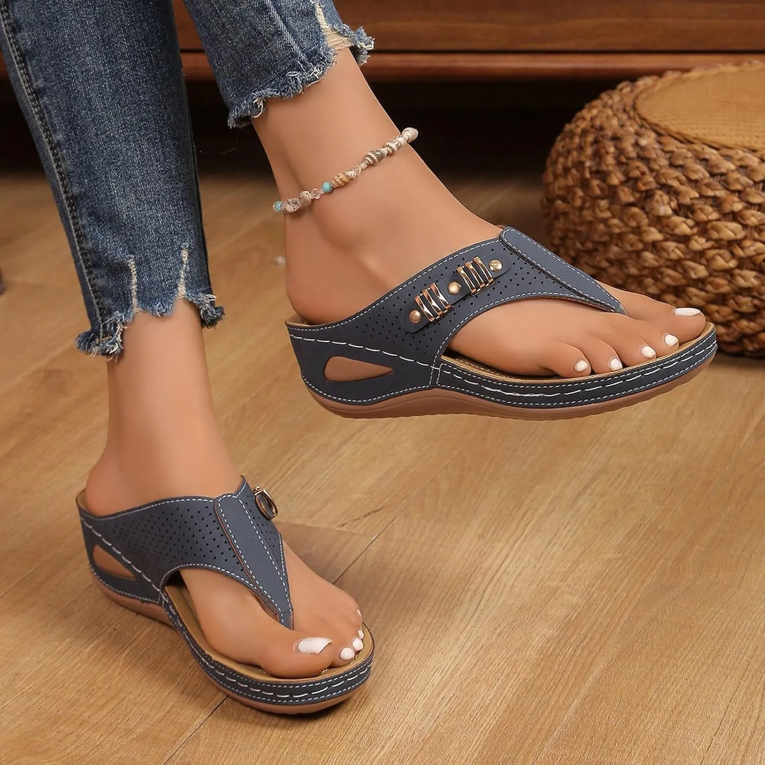 Sandals for Women 2025 Womens Casual Slip on Comfy Wedge Platform Slippers with Arch Support Soft Summer Beach Shoes