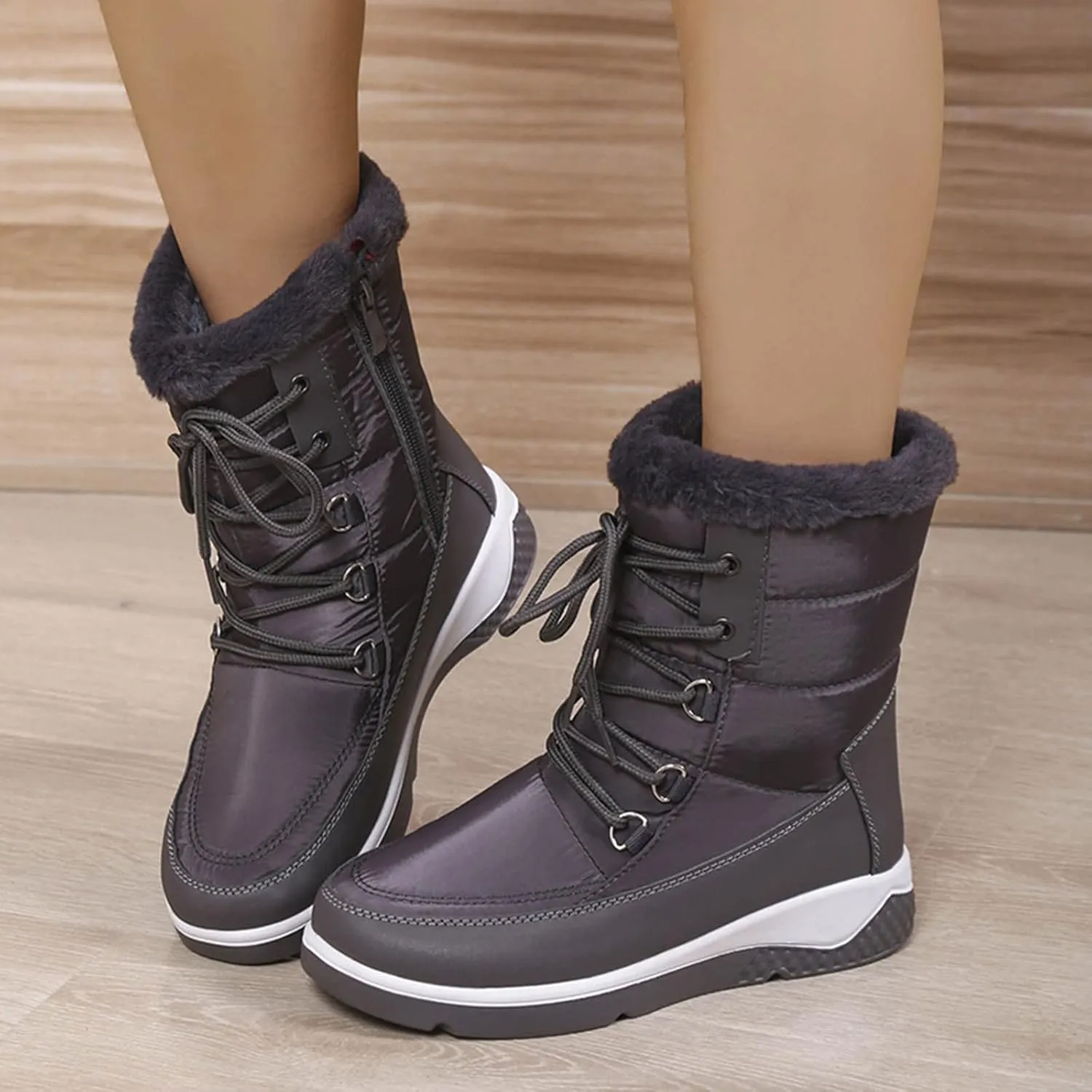 SBGMoSJ Slip on Winter Boots for Women Black Womens Winter Boots Waterproof Insulated Fur Boots for Women Winter Outdoor Work Boots for Women Waterproof Botas De Invierno Impermeables Para Mujer