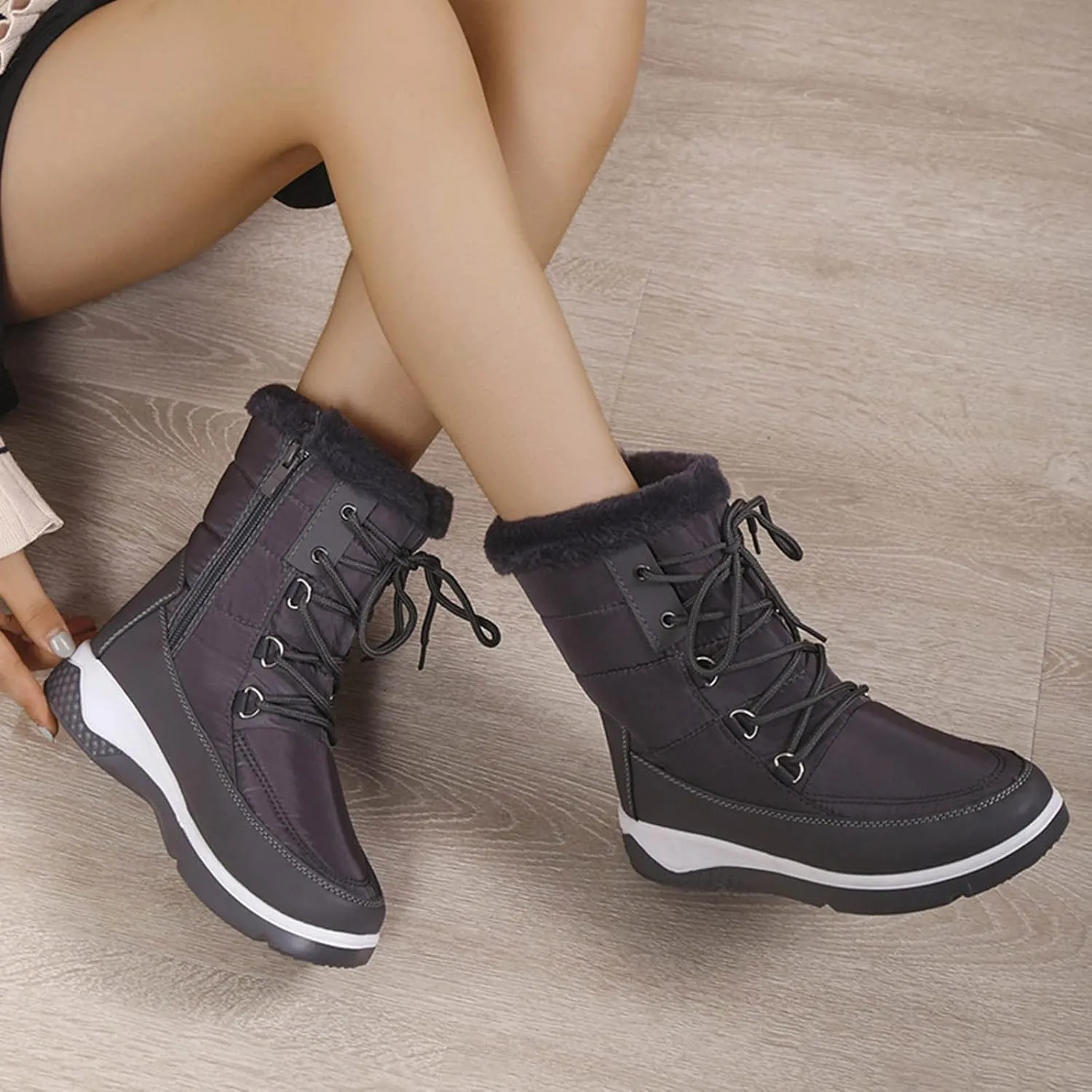 SBGMoSJ Slip on Winter Boots for Women Black Womens Winter Boots Waterproof Insulated Fur Boots for Women Winter Outdoor Work Boots for Women Waterproof Botas De Invierno Impermeables Para Mujer
