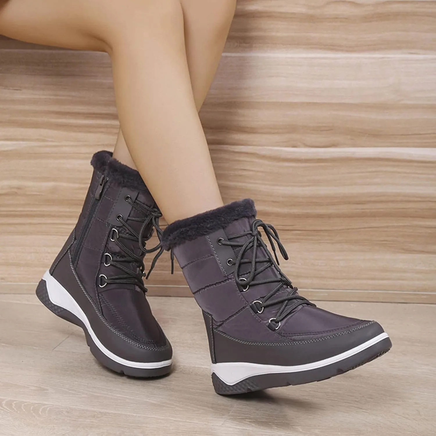 SBGMoSJ Slip on Winter Boots for Women Black Womens Winter Boots Waterproof Insulated Fur Boots for Women Winter Outdoor Work Boots for Women Waterproof Botas De Invierno Impermeables Para Mujer