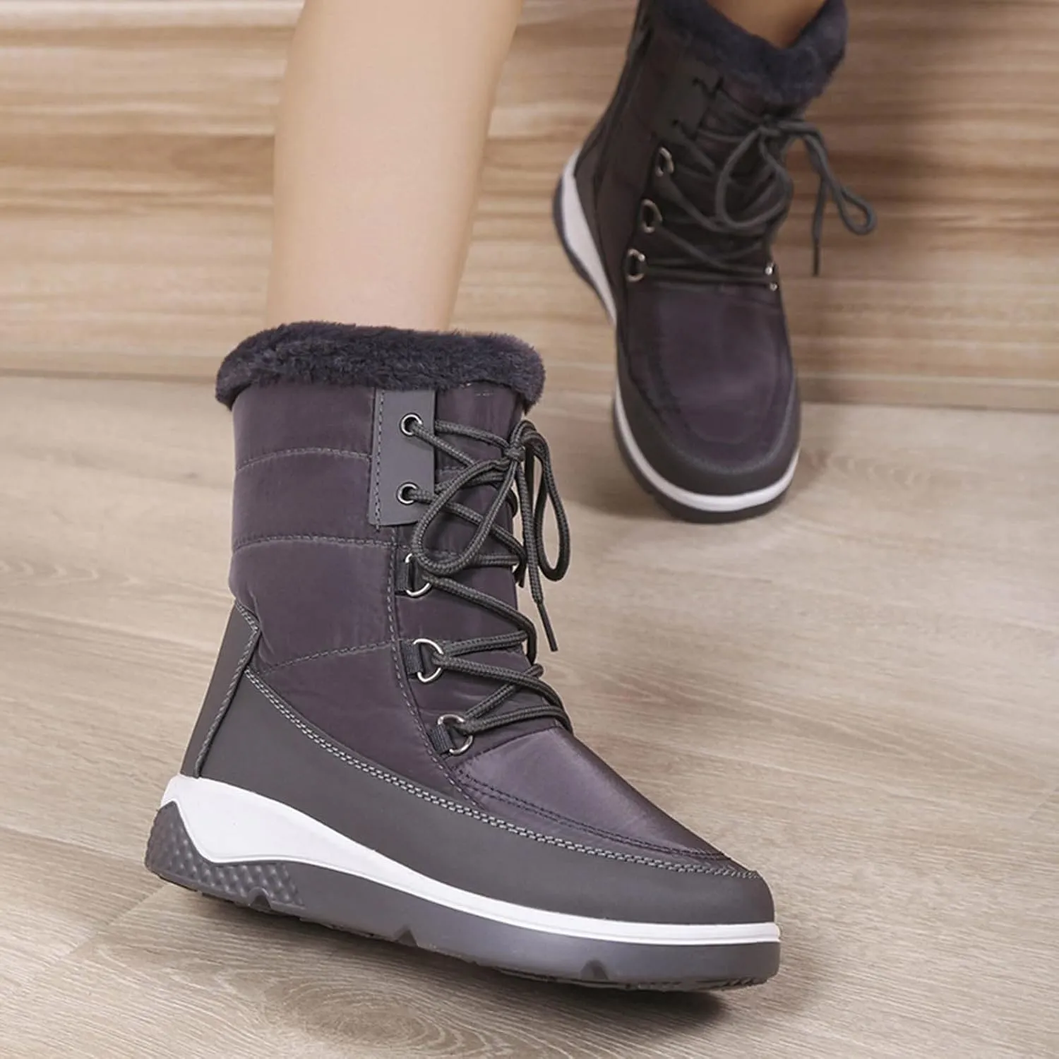 SBGMoSJ Slip on Winter Boots for Women Black Womens Winter Boots Waterproof Insulated Fur Boots for Women Winter Outdoor Work Boots for Women Waterproof Botas De Invierno Impermeables Para Mujer