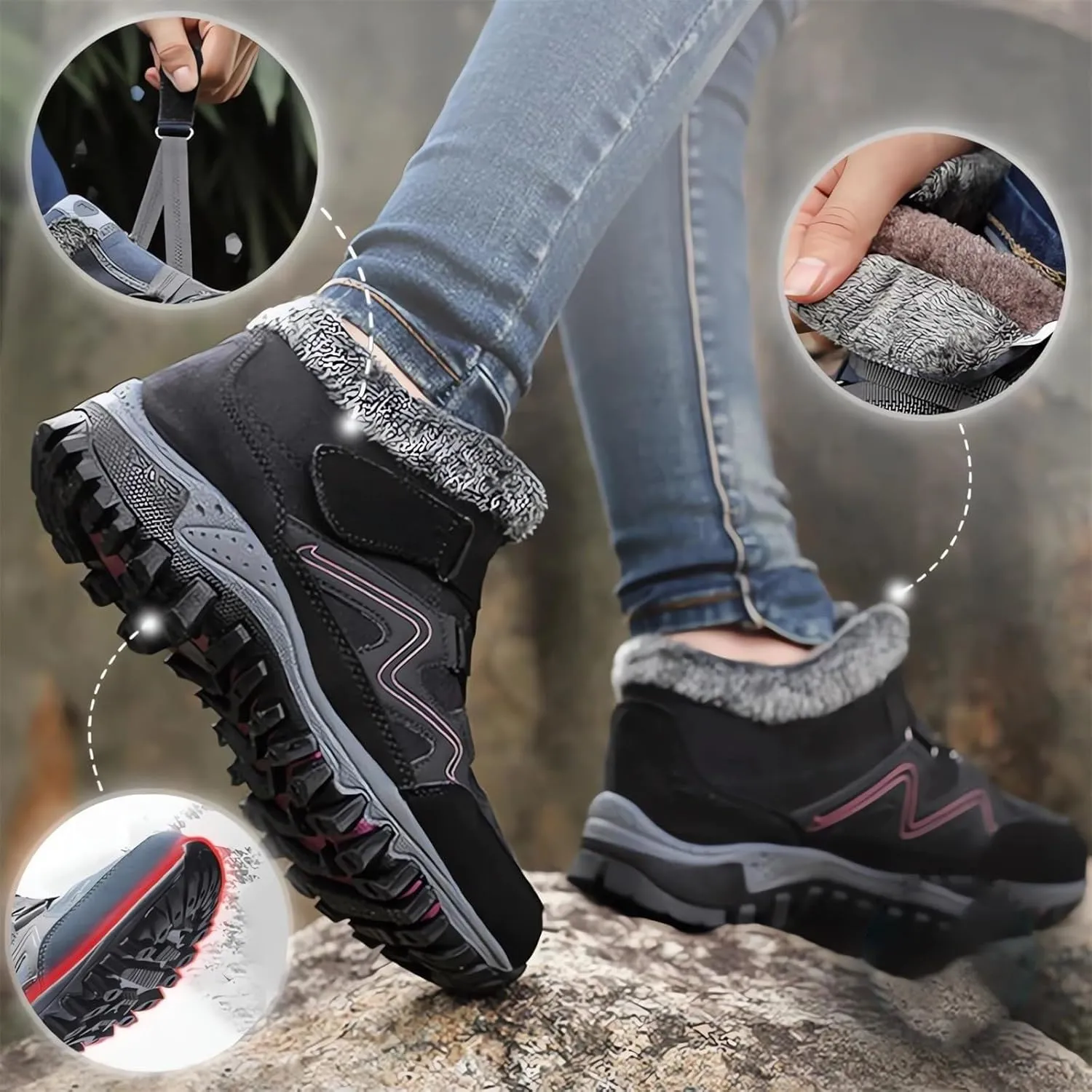 SBGMoSJ Winter Boots for Women Waterproof Snow Wide Womens Fashionable Winter Boots Extra Wide Winter Boots for Women Mid Calf Winter Boots for Women with Fur Tall Winter Boots for Women