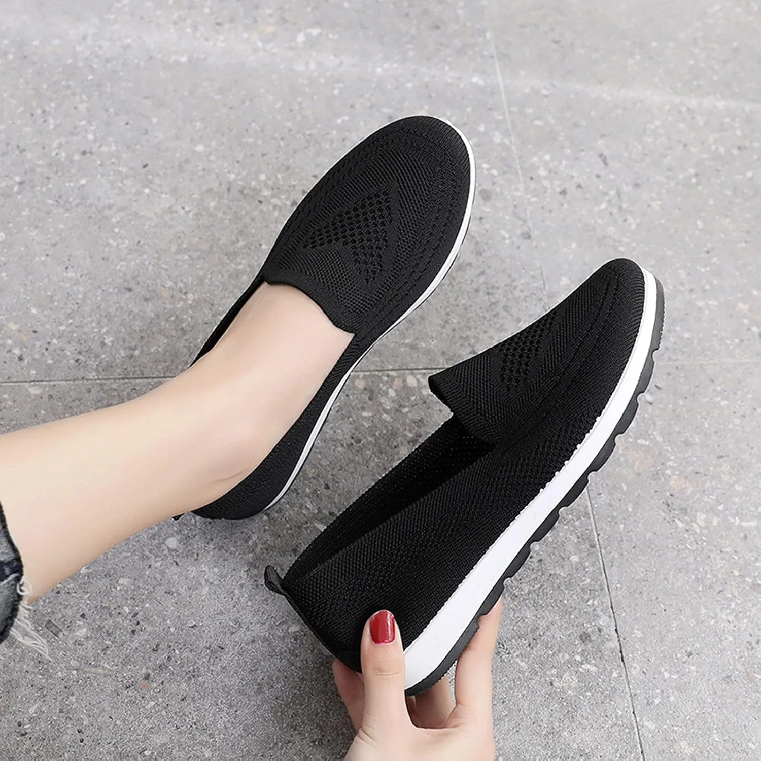 SBGMoSJ Womens Fashion Sneakers 2023 Trendy Slip On Shoes Women Wide Winter All White Running Shoes Women Plantar Fasciitis Shoes Women Black Flats Womens Black Sneakers Size 8 Casual