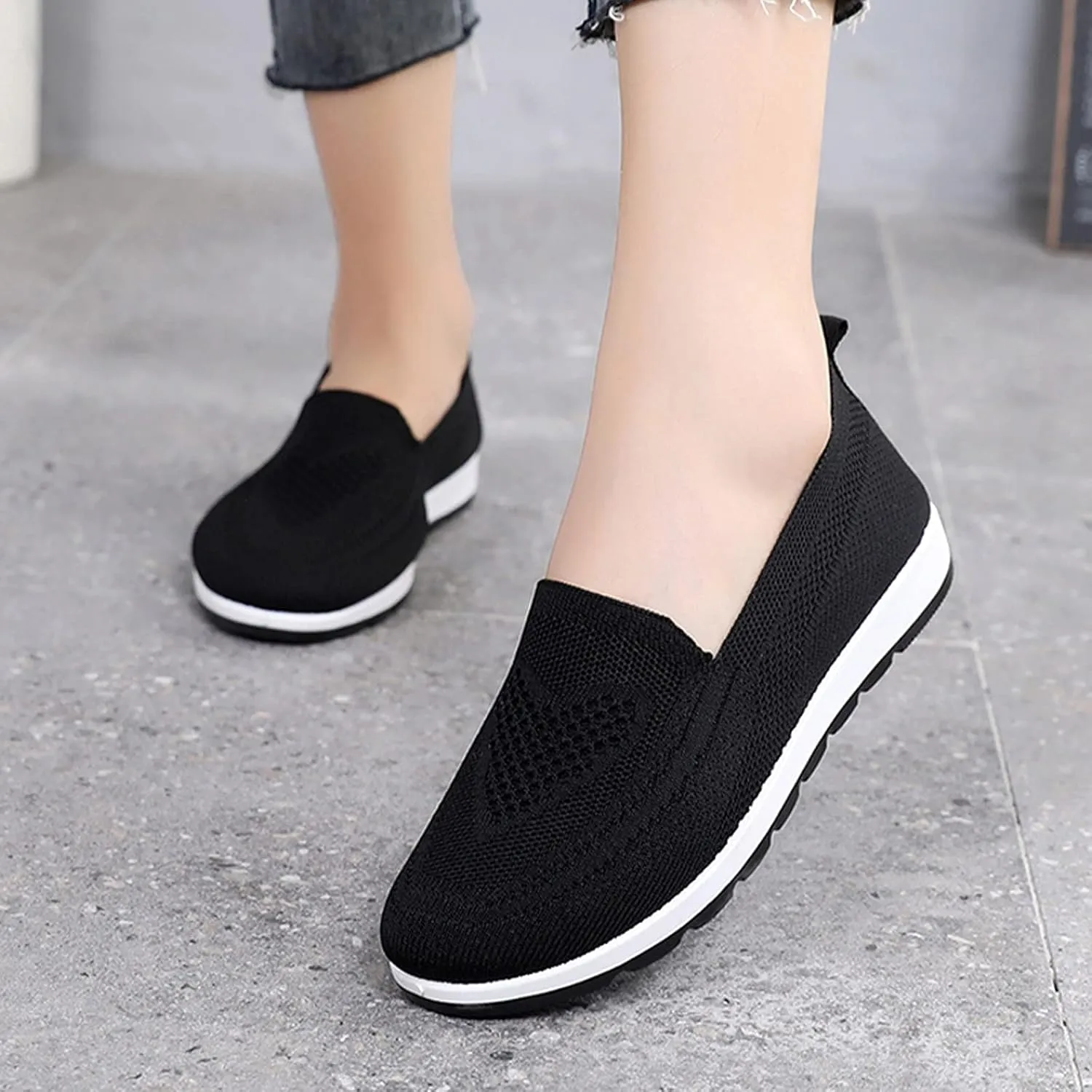 SBGMoSJ Womens Fashion Sneakers 2023 Trendy Slip On Shoes Women Wide Winter All White Running Shoes Women Plantar Fasciitis Shoes Women Black Flats Womens Black Sneakers Size 8 Casual
