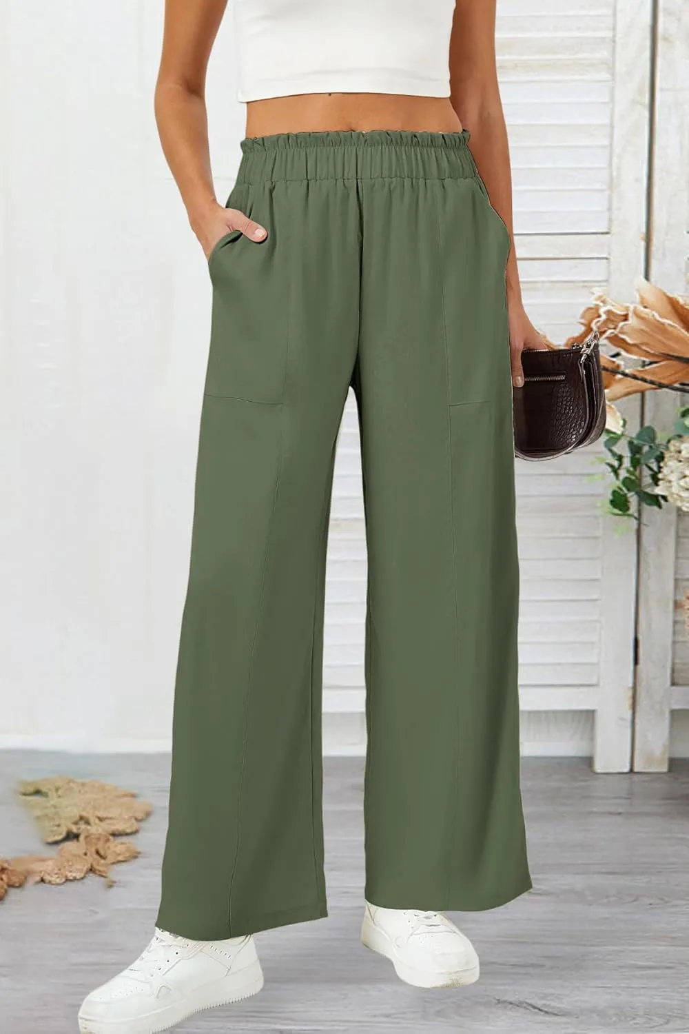 SEMARO Womens Casual Linen Feel Wide Leg Pants High Waist Palazzo Flowy Trousers Beach Vacation Outfits 2025