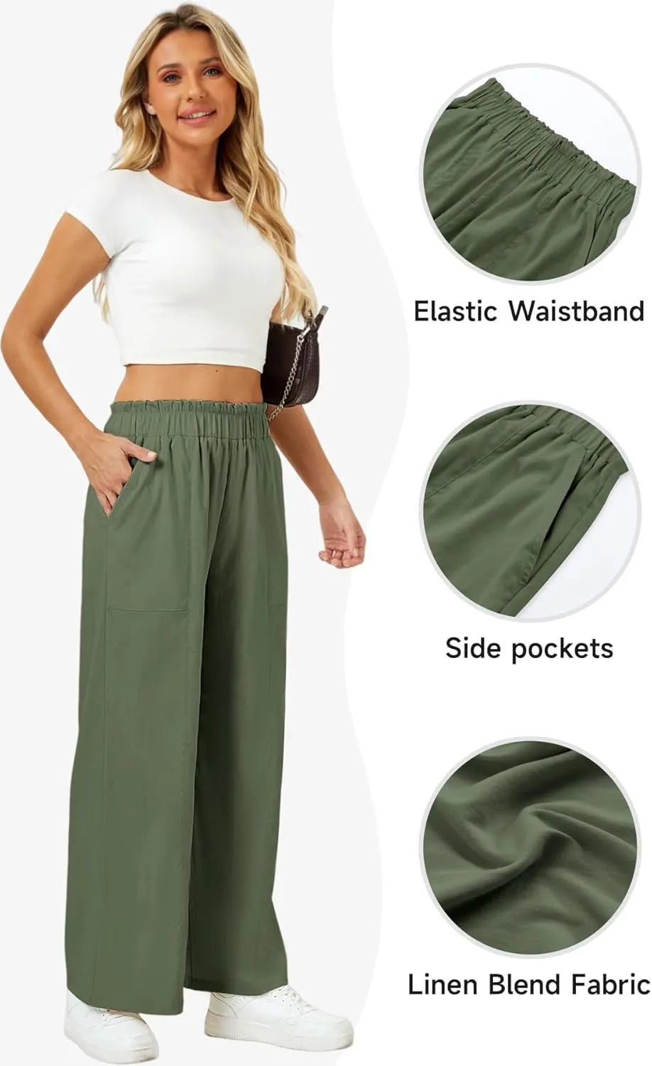 SEMARO Womens Casual Linen Feel Wide Leg Pants High Waist Palazzo Flowy Trousers Beach Vacation Outfits 2025