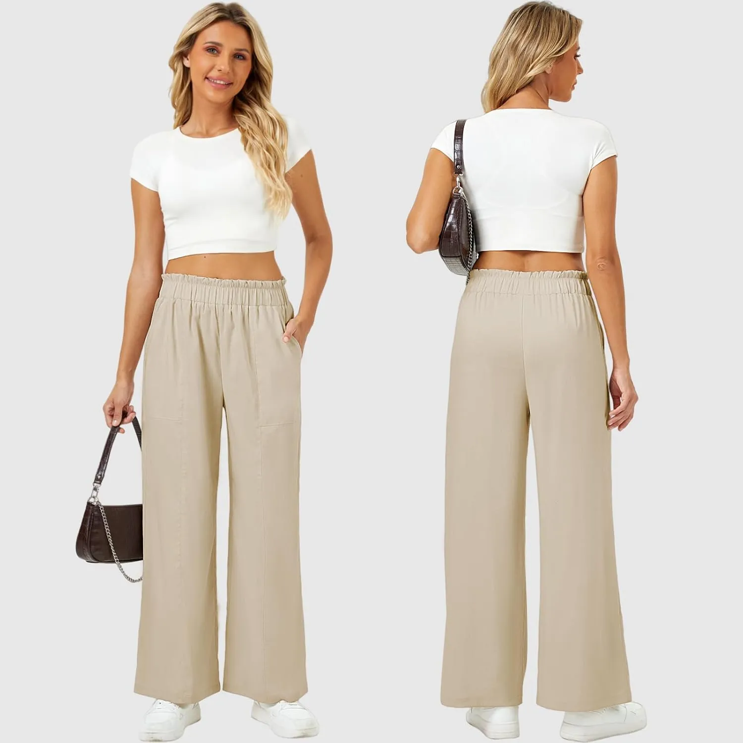 SEMARO Womens Casual Linen Feel Wide Leg Pants High Waist Palazzo Flowy Trousers Beach Vacation Outfits 2025