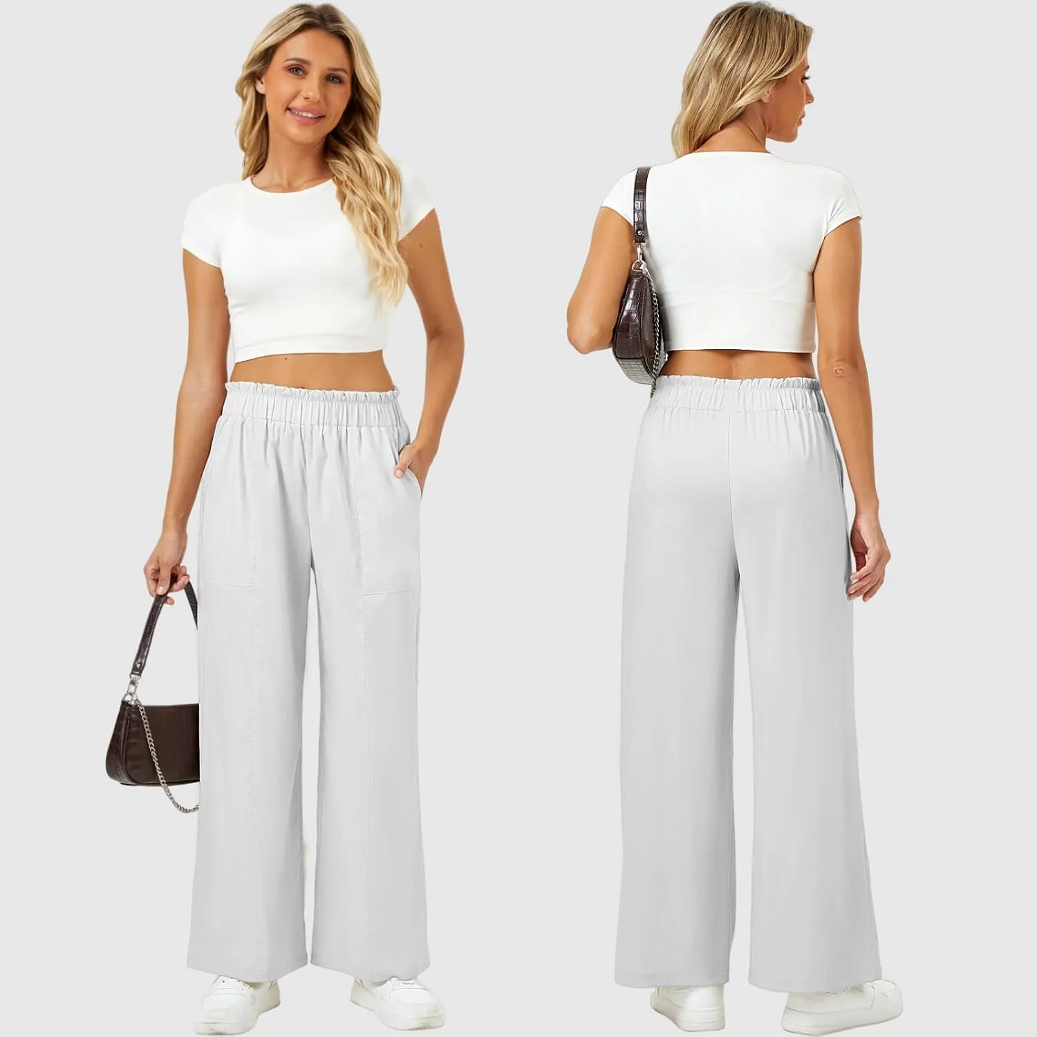 SEMARO Womens Casual Linen Feel Wide Leg Pants High Waist Palazzo Flowy Trousers Beach Vacation Outfits 2025