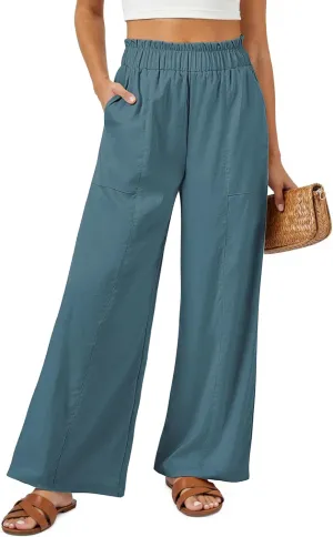 SEMARO Womens Casual Linen Feel Wide Leg Pants High Waist Palazzo Flowy Trousers Beach Vacation Outfits 2025