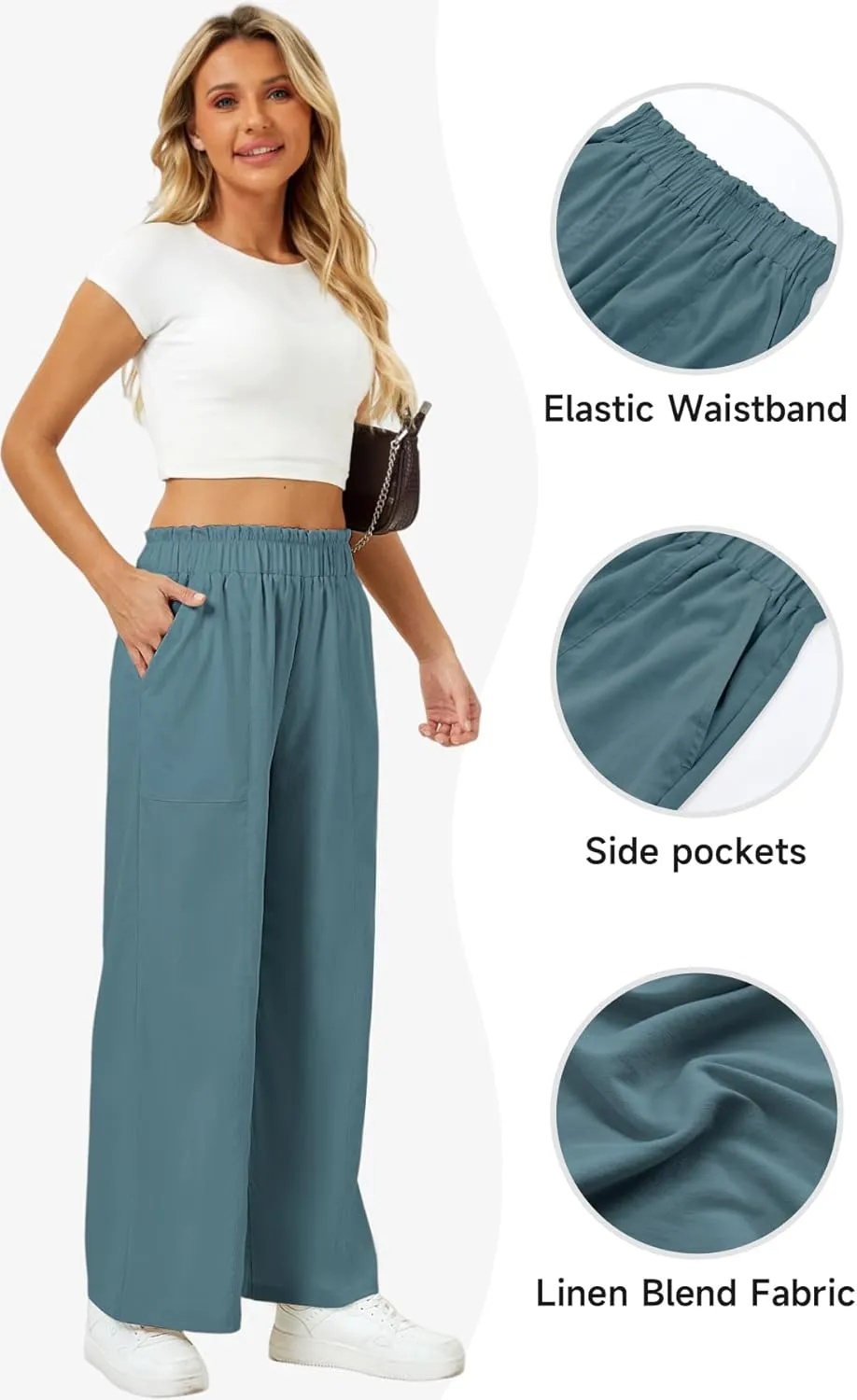 SEMARO Womens Casual Linen Feel Wide Leg Pants High Waist Palazzo Flowy Trousers Beach Vacation Outfits 2025