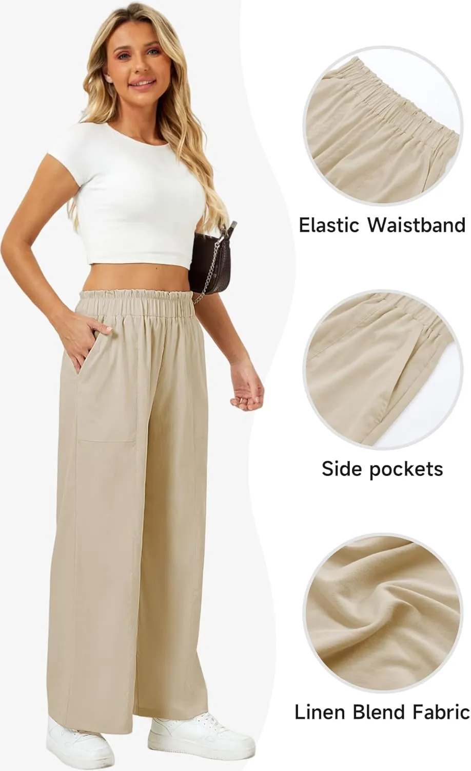 SEMARO Womens Casual Linen Feel Wide Leg Pants High Waist Palazzo Flowy Trousers Beach Vacation Outfits 2025