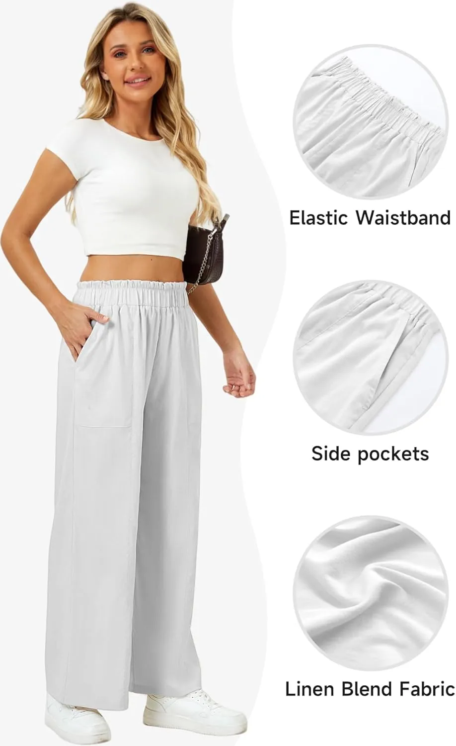 SEMARO Womens Casual Linen Feel Wide Leg Pants High Waist Palazzo Flowy Trousers Beach Vacation Outfits 2025