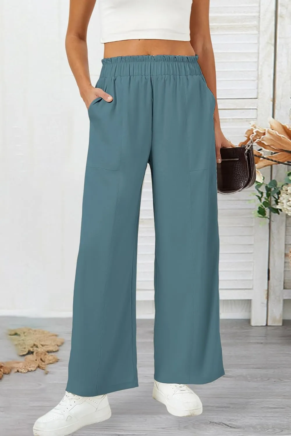 SEMARO Womens Casual Linen Feel Wide Leg Pants High Waist Palazzo Flowy Trousers Beach Vacation Outfits 2025