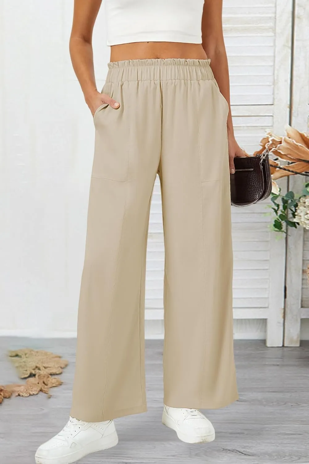 SEMARO Womens Casual Linen Feel Wide Leg Pants High Waist Palazzo Flowy Trousers Beach Vacation Outfits 2025