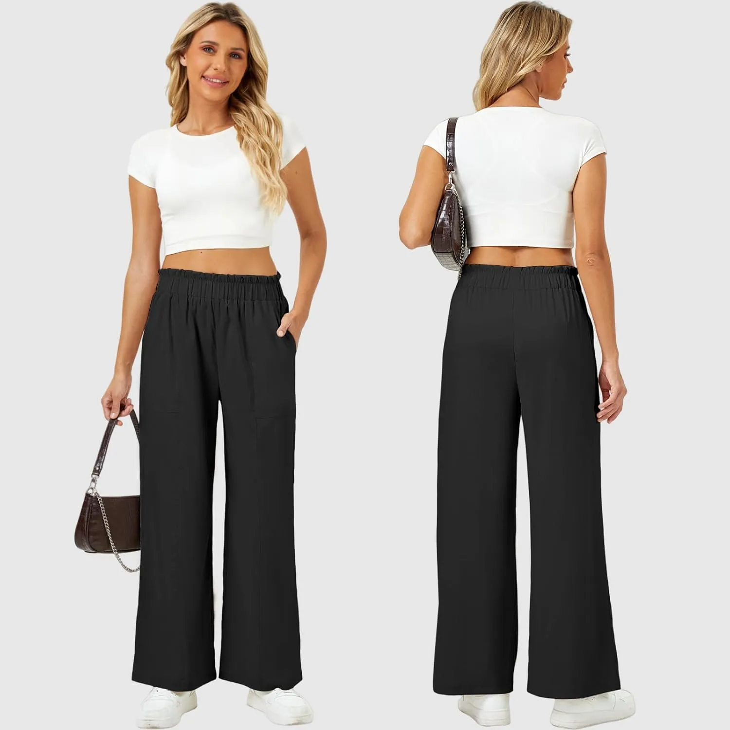 SEMARO Womens Casual Linen Feel Wide Leg Pants High Waist Palazzo Flowy Trousers Beach Vacation Outfits 2025
