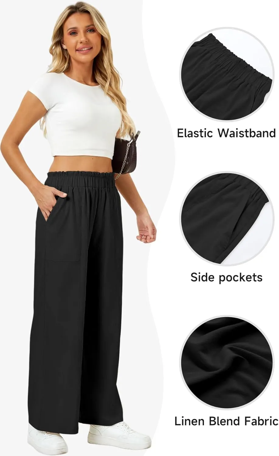 SEMARO Womens Casual Linen Feel Wide Leg Pants High Waist Palazzo Flowy Trousers Beach Vacation Outfits 2025