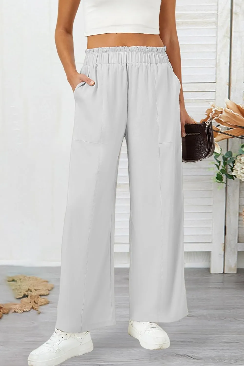 SEMARO Womens Casual Linen Feel Wide Leg Pants High Waist Palazzo Flowy Trousers Beach Vacation Outfits 2025
