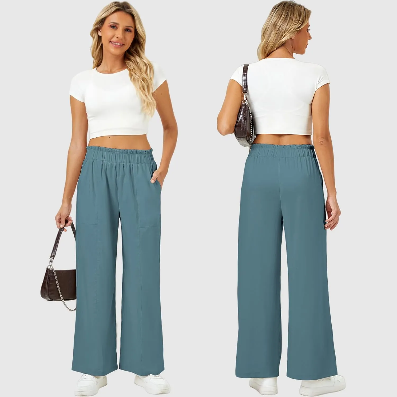 SEMARO Womens Casual Linen Feel Wide Leg Pants High Waist Palazzo Flowy Trousers Beach Vacation Outfits 2025