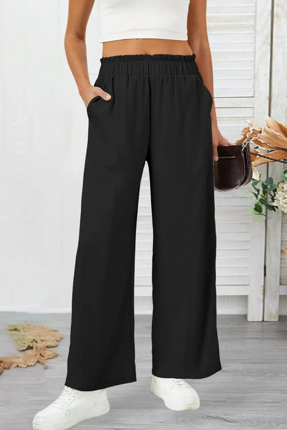 SEMARO Womens Casual Linen Feel Wide Leg Pants High Waist Palazzo Flowy Trousers Beach Vacation Outfits 2025