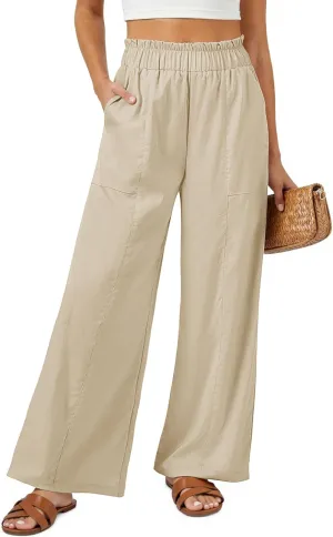 SEMARO Womens Casual Linen Feel Wide Leg Pants High Waist Palazzo Flowy Trousers Beach Vacation Outfits 2025