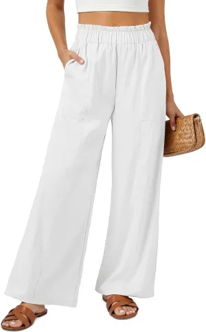 SEMARO Womens Casual Linen Feel Wide Leg Pants High Waist Palazzo Flowy Trousers Beach Vacation Outfits 2025