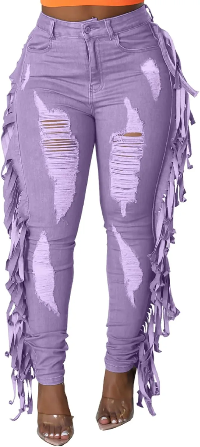 SeNight Women's High Waisted Ripped Jeans Cut Out Destroyed Distressed Denim Pants