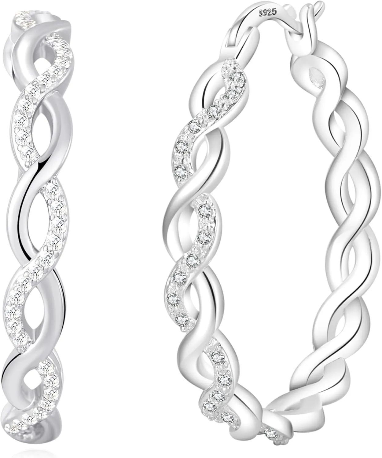 Senteria S925 Sterling Silver Hoop Earrings for Women Hypoallergenic Twisted Hoop Earrings with AAA  Cubic Zirconia Lightweight Large Silver Hoops Earrings for Women (30/40/50MM)
