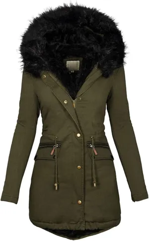 Sherpa Jackets for Women Fashion Solid Thickened Slim Winter Warm Coats Soft Shell Fuzzy Fleece Hooded Long Jacket