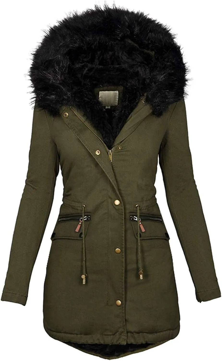 Sherpa Jackets for Women Fashion Solid Thickened Slim Winter Warm Coats Soft Shell Fuzzy Fleece Hooded Long Jacket