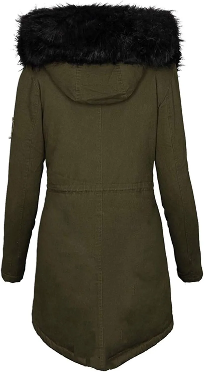 Sherpa Jackets for Women Fashion Solid Thickened Slim Winter Warm Coats Soft Shell Fuzzy Fleece Hooded Long Jacket