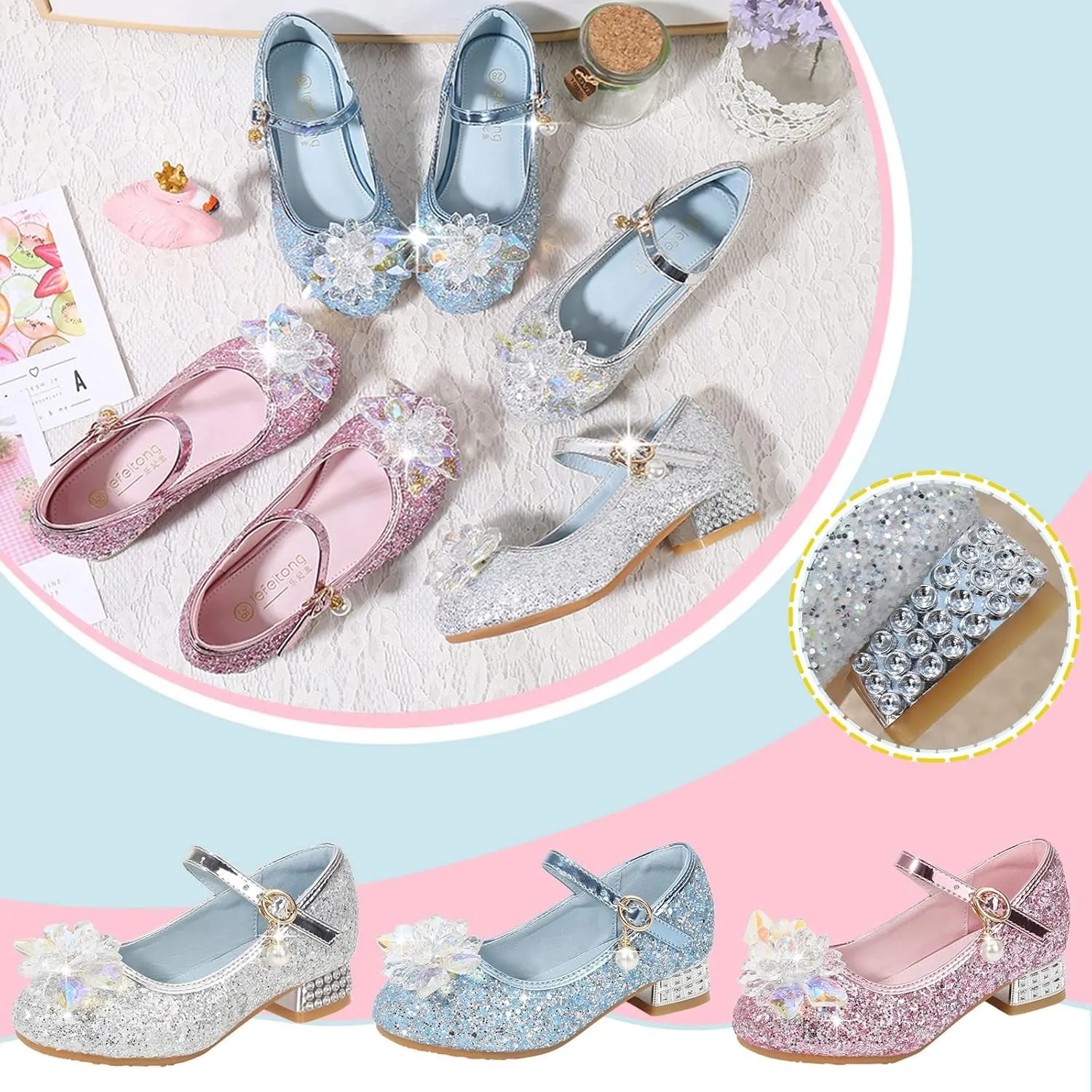 Shoes Low Heel Toddler Girls Dress Shoes Cute Bowknot Sparkle Mary Jane Flower Girls Wedding Birthday Party Prom