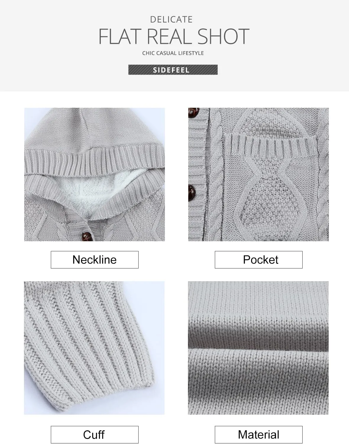 Sidefeel Women's Cardigan Sweaters Hooded Fleece Lined Button Down Front Jackets Winter Coat with Pockets